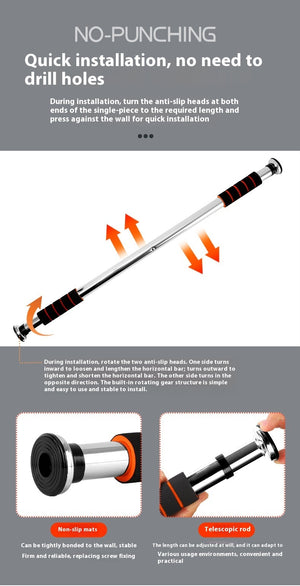 Indoor Punch-Free Doorway Pull-Up Bar | Safe, Strong, and Easy to Install - PrimaFit