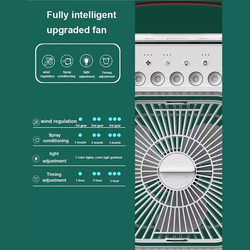 Portable 3-in-1 Air Cooler – Fan, Humidifier & LED Night Light - PrimaFit